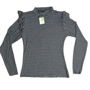 NWT Primark Striped Mock Neck Long Sleeve Top with Ruffle Shoulders - size 8